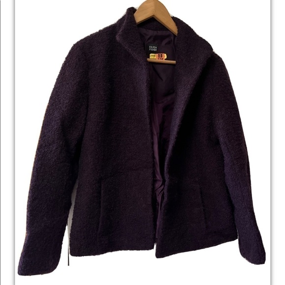 Eileen Fisher Purple Wool Blend Boucle Textured Fuzzy Fluffy Lined Jacket XS - Picture 2 of 11